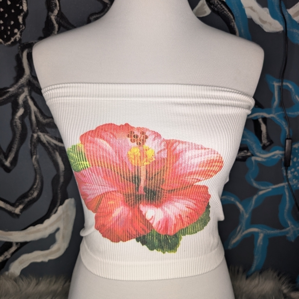 NWOT Floral Print White Tube Top